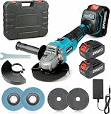 Meuleuse d’angle sans fil 125 mm, meuleuse brushless 10000 tr/min avec 2 batteries 4,0 Ah et chargeur, pour métal, pierre et carrelage, avec coffret