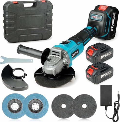 Meuleuse d’angle sans fil 125 mm, meuleuse brushless 10000 tr/min avec 2 batteries 4,0 Ah et chargeur, pour métal, pierre et carrelage, avec coffret