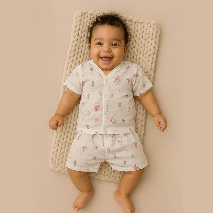 Image of Muslin Jabla & Shorts|For Boys & Girls|Summerwear Sleeveless Vest|Baby Products|Casual Clothing Set