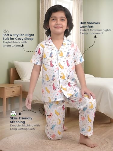 Image of POLKA TOTS 100% Pure Cotton Half Sleeve Night Suit for Kids, Girls & Boys | Cotton Pyjama Set | Unisex Night Dress for Children | Night Suit for Girls |Sleepwear for Kids | Winter Night Dress for Boys