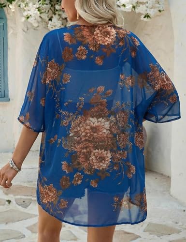 Image of Chunoy Women Floral Beach Wear Cover Up Chiffon Kimono Cardigan Open Front Blouse Beach Resort Wear for Swimwear 2026