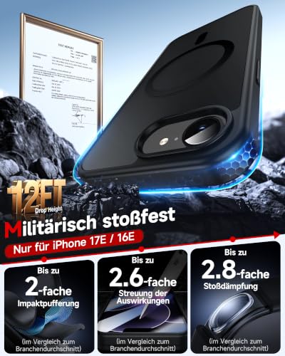 LeYi für iPhone 17E/16E Hülle für Magsafe mit 2X Panzerglas-Schwarz – Ansicht 6