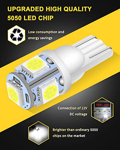 Qoope 20-Pack 194 Led Bulb White 6000K,Super Bright W5W 168 Led Bulbs T10 2825 Led Interior Light 5Smd Replacement Bulbs For Car Dome Map Door Courtesy License Plate Dashboard Lights Lamp 12V Dc #TOP4