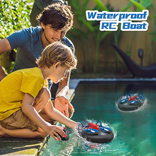 Toys For Boys Age 8-12-13, 3 In 1 Water Land And Air Rc Boat Rc Car, 2.4 Ghz High Speed Remote Control Boat Car, Kids Drone 360° Spin And Flip, Rc-Hovercrafts Pool Toys Outdoor Toys Boy Gift Ideas #TOP2