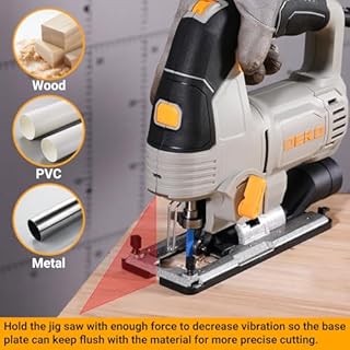 Scie Sauteuse Electrique 800W: DEKOPRO Scie Sauteuse à Coupe Oblique ±45°avec 4 Réglages Orbitaux, Vitesse Variable de 800 à 3 000 SPM, lame de Coupe,Lumière LED et Pointeur Laser Pour Bois et Métaux