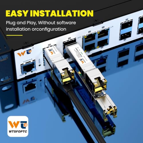 Image of 80-Meter 10G SFP+ to RJ45 Module 2 Pack, 10GBase-T Copper Transceiver | SFP+ to Ethernet Module CAT.6a /CAT7 Auto-Negotiation for RJ45 Port, Compatible with Cisco SFP-10G-T-X, Netgear and More