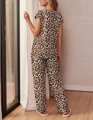 Image of Ekouaer Womens Pajama Sets Cap Sleeve Sleepwear Tops and Long Pants Comfy Pjs 2 Piece Lounge Set with Pockets S-XXL