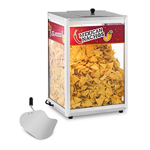 Royal Catering RCNW-1 Nacho-Wärmer Wärmetheke Nacho Maschine (160 W, 65 °C, Edelstahl, Gehärtetes Glas, inkl. Schaufel) Rot