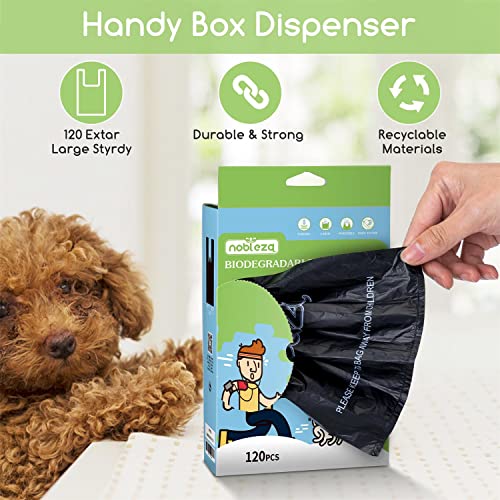 Nobleza Dog Poop Bags With Handles, 120 Extra Thick And Strong Pet Waste Bags, Completely Leak-Proof Biodegradable Poop Bags For Dogs - Large Size 13.4 X 7.1 Inches #TOP3