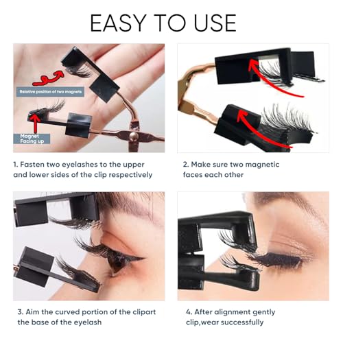Magnetic Eyelashes, Effectively 3D Natural Look False Lashes No Glue, Reusable & Light Weight Magnetic Eyelashes with Applicator