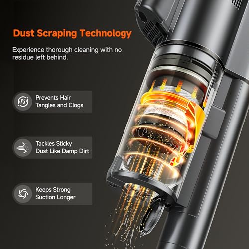 Image of uwant V500 Cordless Vacuum Cleaner with Auto Empty&Auto Dust Scrap System, 7-Layer HEPA Filtration, Anti-Tangle Brush, Stick Vacuum for Pet Hair, Hard Floors, Carpet，Grey