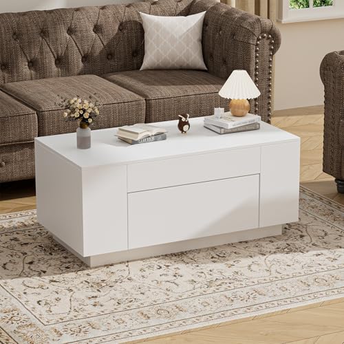 BonVache Table Basse, Table d'Appoint Canapé, Table de Salon en Bois avec Rangement, Table Basse avec Tiroirs Cachés, Table de Café, Table de Sofa pour...
