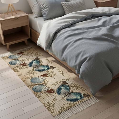 Hallways Runner Rug 2x6 Feet, Vintage Teal Butterfly Area Rug