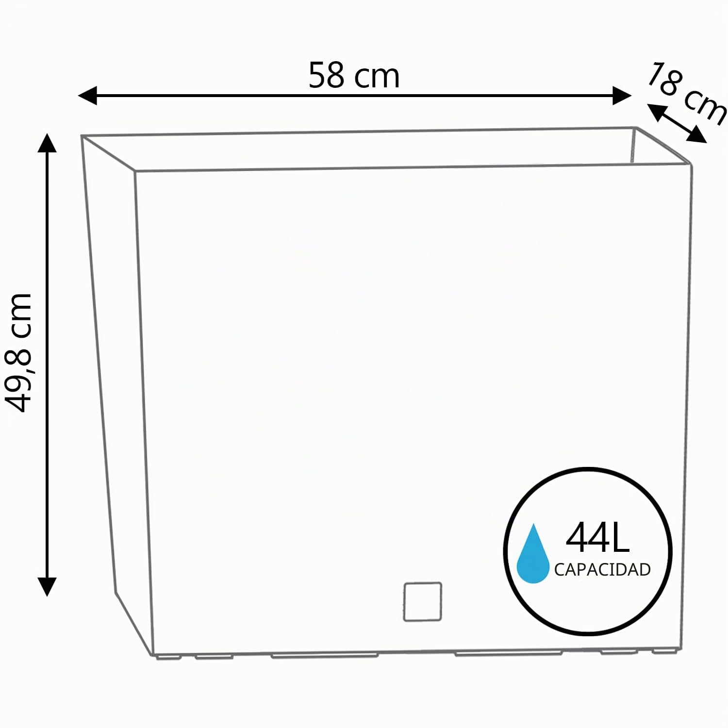 Juego de 3 macetas rectangulares para flores y plantas en T, de plástico, 58 x 18 x 49,8 cm, para interior y exterior, color negro, volumen 44 litros, diseño moderno