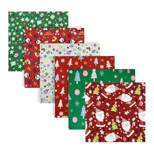 EXGOING Christmas Fabric Squares 6PCS 50×50cm Christmas Cotton Fabric Xmas Material Fat Quarters Fabric Bundles for Sewing Patchwork Quilting & DIY Crafts Christmas Fat Quarters