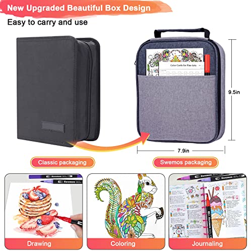 Swemos Markers For Adult Coloring Book, 72 Colors Art Markers Set Dual Tip Brush Pen, Coloring Markers Fine Point Kids Artist Drawing Paintings Diaries Journaling Art Projects Art Supplies With Case #TOP1