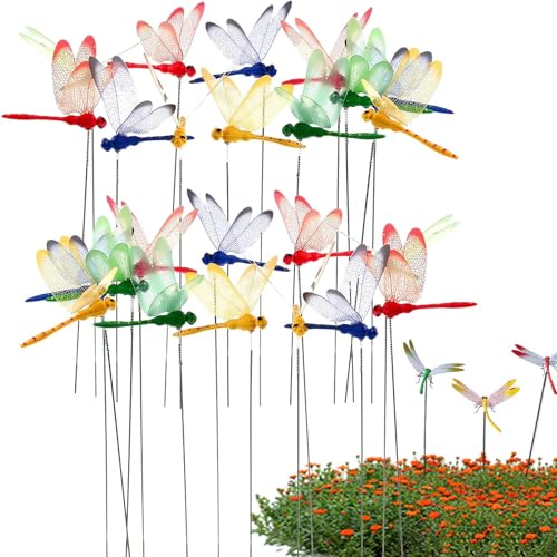 Generisch 25 spine da giardino a libellule de Kor-Libelle, decorazioni artistiche 3D, libellule stravaganti su bastoncini, ornamenti da giardino per interni ed esterni