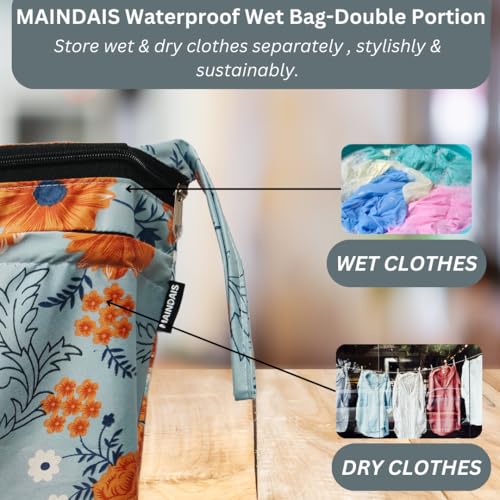 Image of Waterproof Wet Bag, Washable, Reusable for Travel, Beach, Pool, Stroller, Diapers, Dirty Gym Clothes, Wet Swimsuits,Toiletries with Extra Pocket Zipper(Pack of 2) (Pack of, Grey Flower)