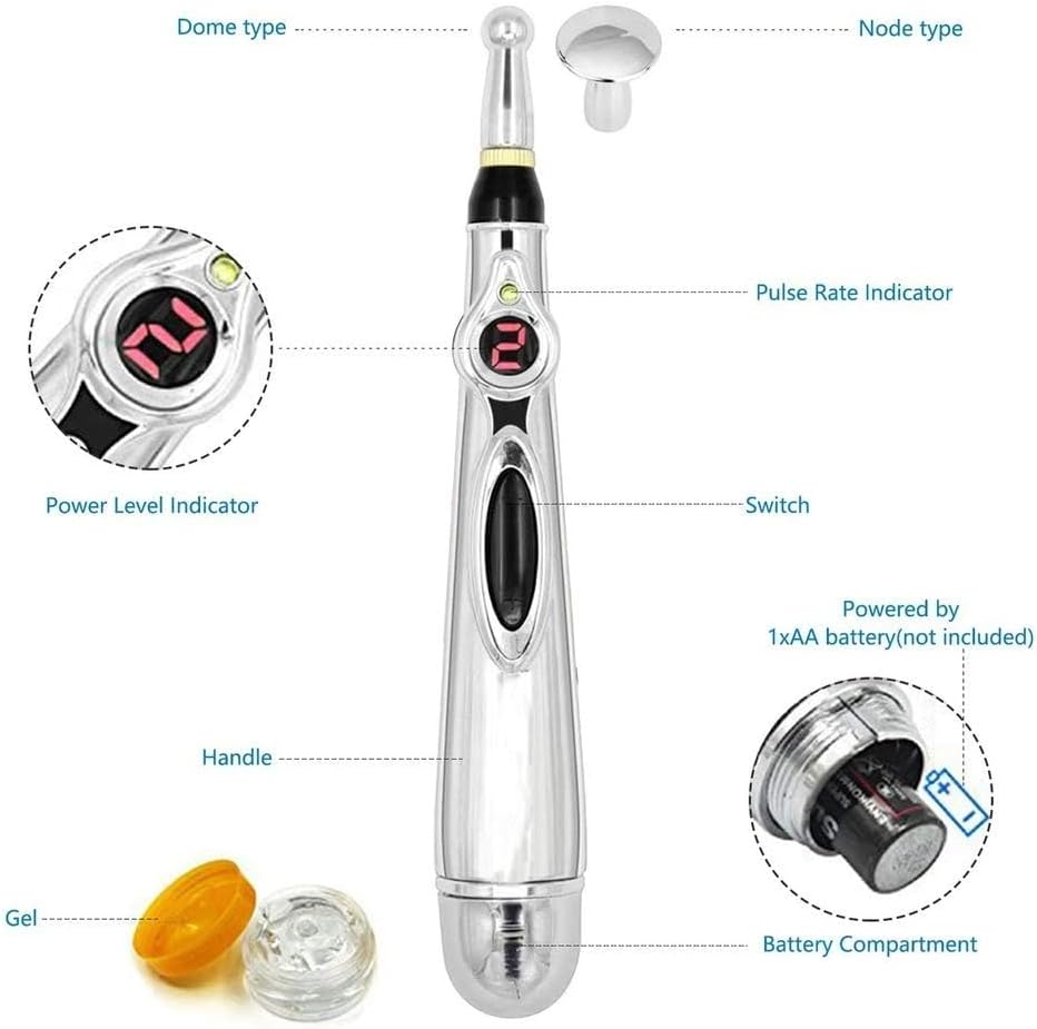 Detailed view of Msdeals DF-618 Massager Acupuncture Pen components and battery compartment.
