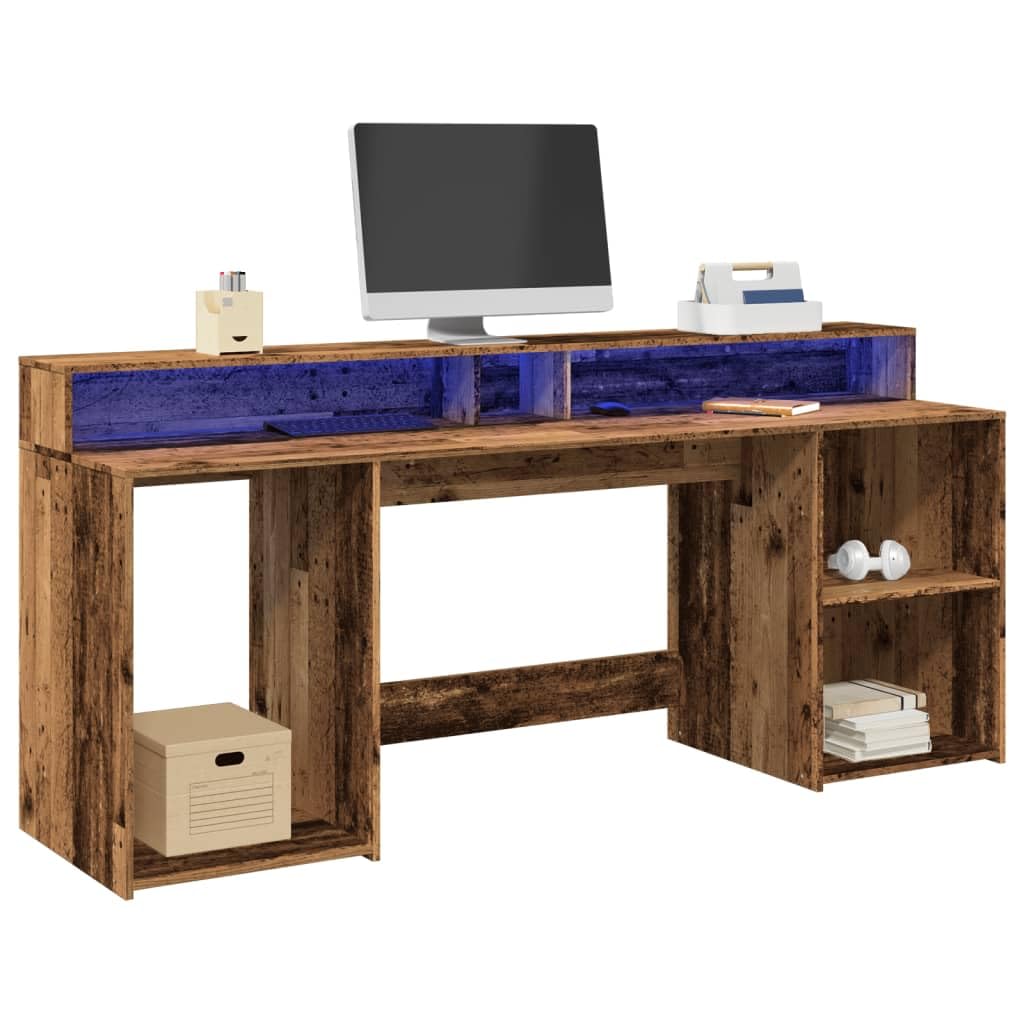 Bureau avec lumières LED Vieux Bois grand rangement et tiroir pour bureau d'étude