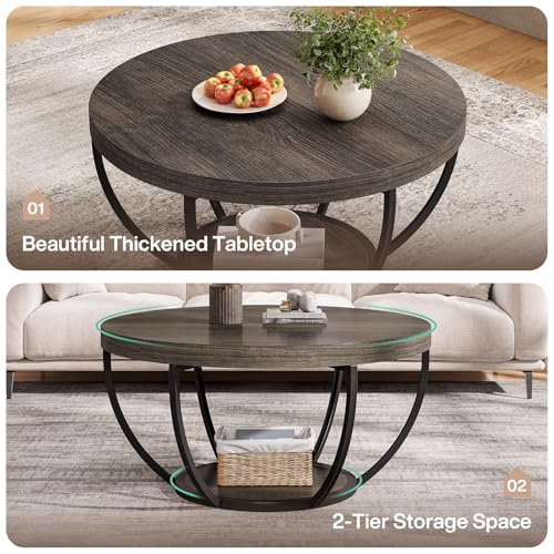 Image of Tribesigns Round Coffee Table with Storage, 31.7 inch Living Room Table