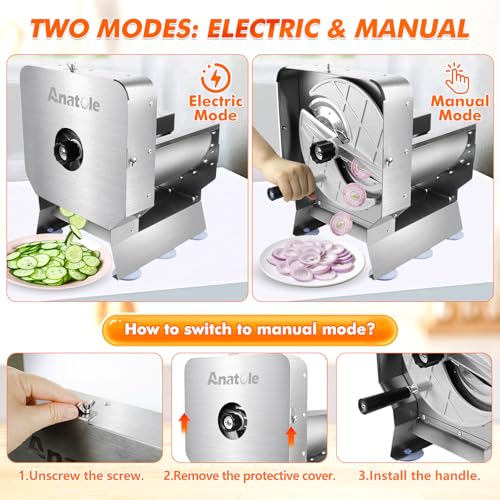 Anatole Electric Vegetable Slicer Commercial Fruit Cutter Stainless Steel 0-0.4'' Thickness Adjustable with Manual Mode for Tomato Onion Potato Cabbage Lime Orange by Anatole - Image 3