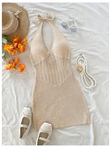 Image of GORGLITTER Women's Crochet Dresses Sexy Hollow Out Tie Backless Sleeveless Bodycon Sundress