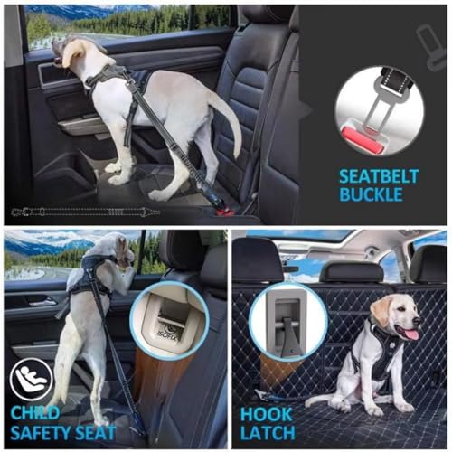 Hunde-Sicherheitsgurt-Geschirr, verstellbare Dreifach-Kombination, Sicherheitsfessel, für Fahrzeugreisen, 2 Stück