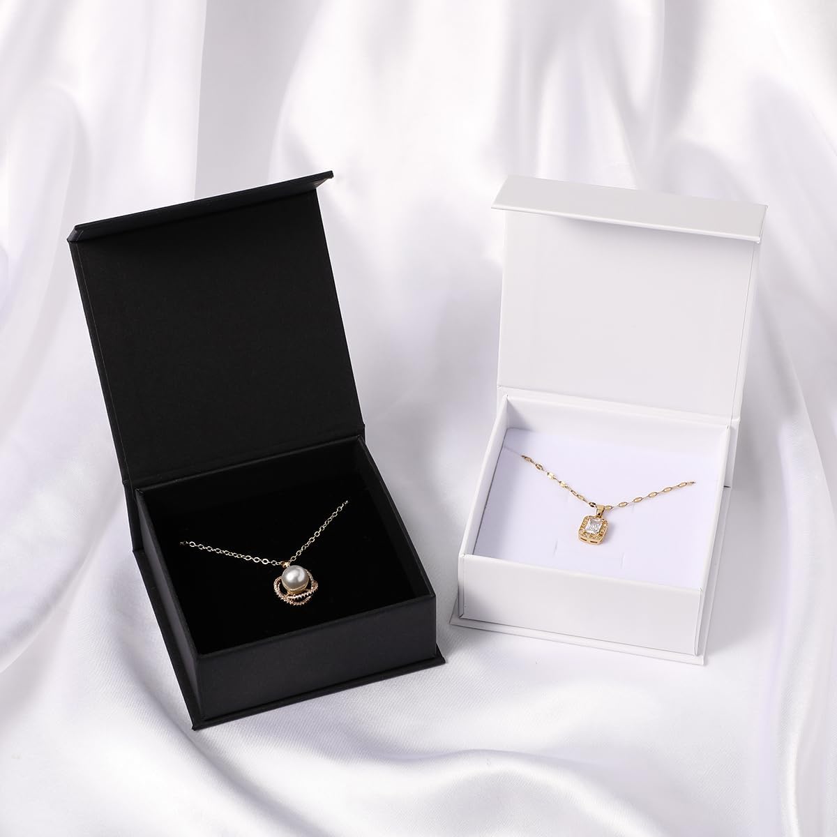 PUPPYSEW 40pcs white magnetic boxes 9×9×3.5cm cardboard jewelry gift box, jewelry packaging, suitable for small business necklace ring bracelet earring display box