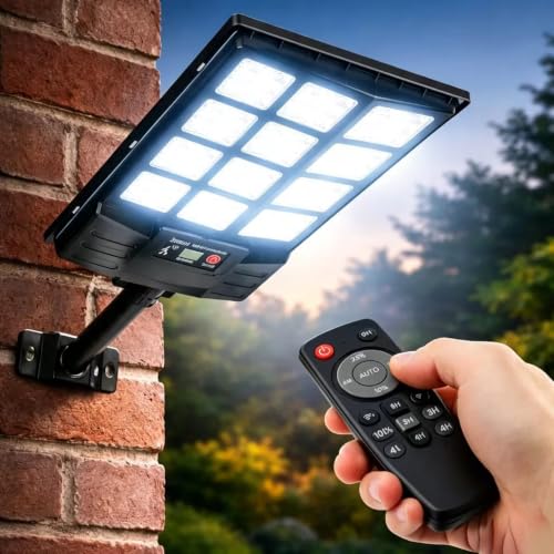 240° Wide Radar Solar Security Street Light, No Wiring Zero Electric Bill, IP66 Waterproof 96 LED Outdoor Lamp with Remote Timer, 3 Smart Modes Dusk to Dawn Auto Light for Yard Driveway Farm