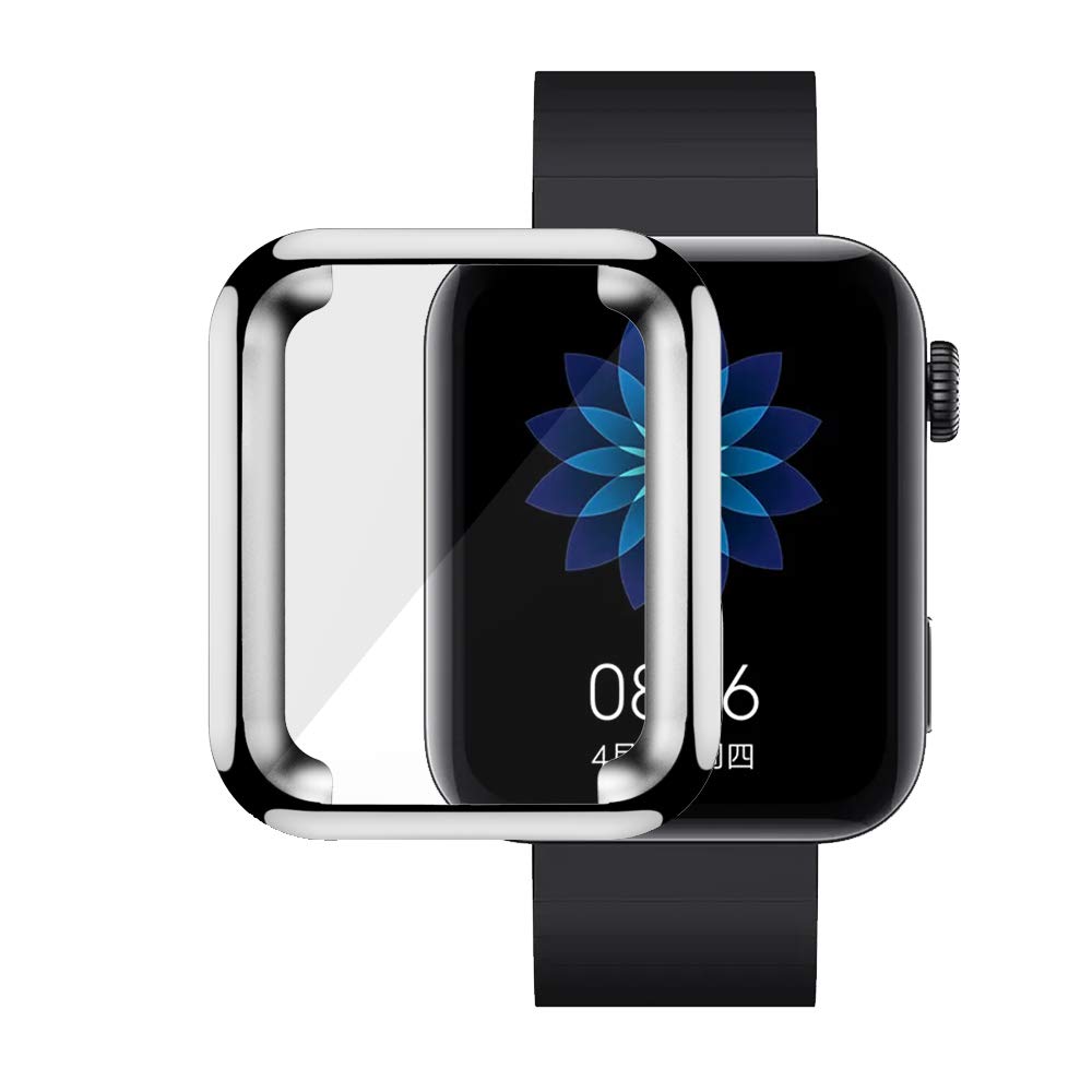 Compatible with Xiaomi Mi Watch Screen Protector Case Soft TPU HD Clear Ultra-Thin Cover Anti-Scratch Lightweight Bumper Scratch Resistant Protective Case Shell for Xiaomi Mi Watch (Silver)