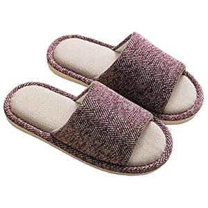 Hausschuhe Damen aus Leinen Baumwoll-Pantoffeln Anti-Rutsch-Hausschuhe für Drinnen & Draußen Vier Jahreszeiten Weiche Hausschuhe
