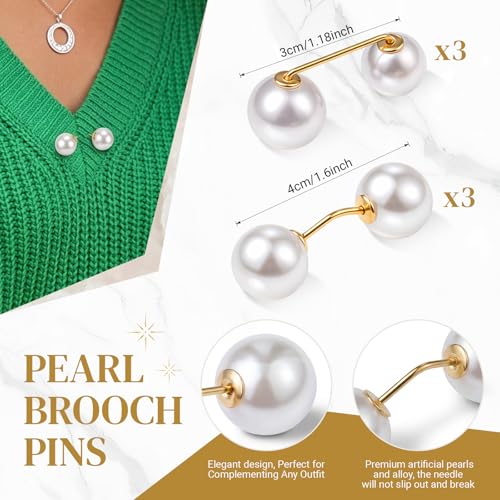 Image of WILLBOND 6 Pcs Artificial Pearl Brooch Pins Sweater Shawl Safety Clips Dress Clips for Women