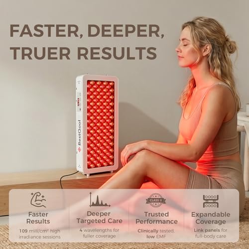 Image of BestQool Red Light Therapy for face Body, 4 Wavelengths Infrared Red Light Therapy Panel, 100 Elite Grade Dual Chip LEDs, High Power Infrared Light Therapy Lamp, Modular Design. 160W