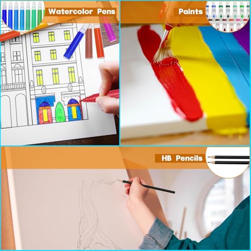 Image of Kitchen Bloom Color Kit Art Set for Kids, 145 Pieces Drawing Kit with Colour Pencils, Oil Pastels, Paint Brushes, Water Colours, Marker Pens, Color Set for Kids (Unicorn fairy tales(145 pcs))