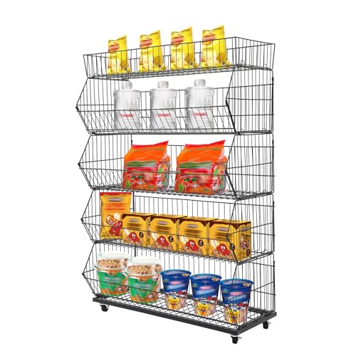 Retail Display Rack Standing Metal Shelving Unit 5-Tier Market Merchandise Display Shelf Wire Storage Basket with Wheels Retail Store Supplies for Home Store Market 18.9*17.72*55.12in (Black-large)