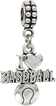 J&M Dangle I Love Baseball Charm Bead for Bracelets