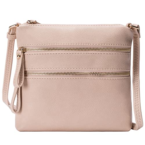 Solene Multi Zipper Pocket Crossbody Bag with Strap, Lightweight Travel bag, Daily Cell Phone Purses Messenger bag - WU085 (Nude)
