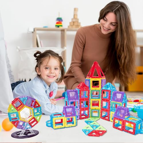 Theefun Magnetische Bausteine 100 Teile, Magnetbausteine Magnetspielzeug Magnet Spielzeug Kinder Magnetspiele für Kinder Geschenk Magnetic Bauklötze Kinderspielzeug Spielzeug ab 3 4 5 6 7 Jahre Junge