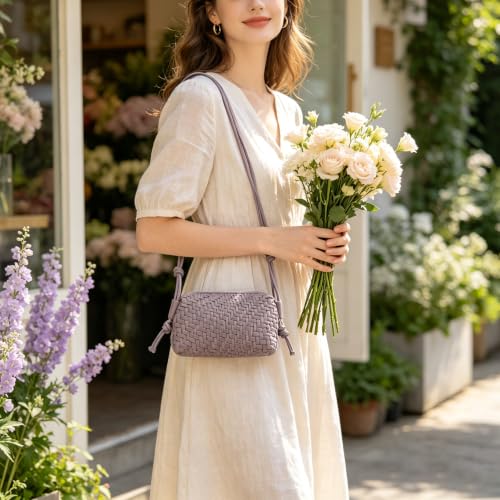 Image of Woven Crossbody Bag for Women,Small Handbag Cute Purse Vegan Leather Handmade Shoulderbag, Summer Tote Bag with Strap