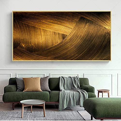 Toile peinture abstrait or noir de luxe 90x180 cm affiche imprimé mural pour salon