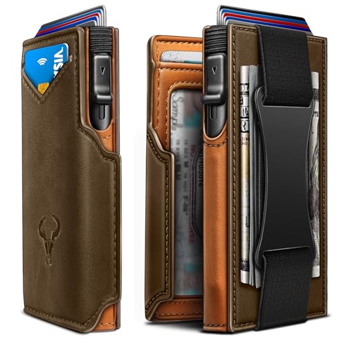 Image of BULLIANT Men Slim Leather Wallet Metal Case Money Clip-Magnetic Closure