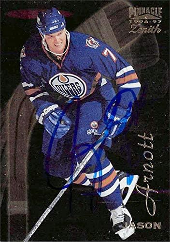 Jason Arnott autographed hockey card (Edmonton Oilers, FT) 1997 Pinnacle Zenith #65