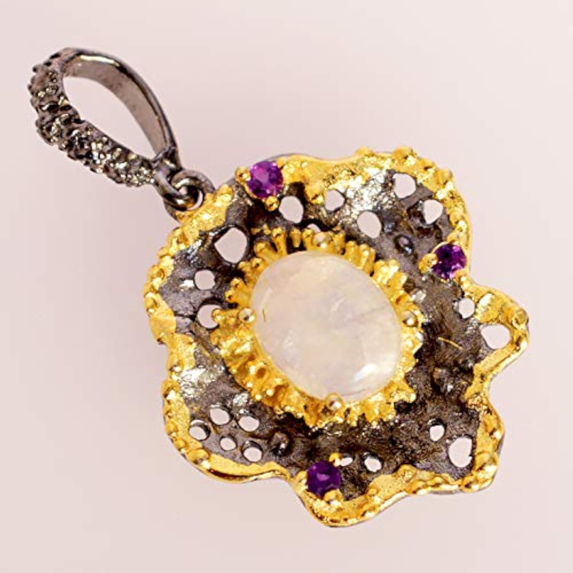 Genuine Rainbow Moonstone 925 Sterling Silver Contemporary Wedding Pendant
