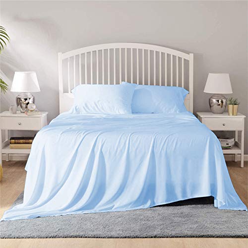 Image of YRM Bedding's - Egyptian Cotton Bedsheet 400-TC Premium Hotel Quality 1 Bedsheet (108x110) + 2 Pillow Covers (18x28) - (Super King Size, Light Blue Color)