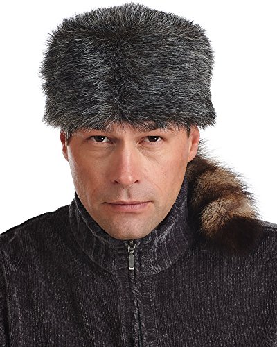 frr Faux Fur Coonskin Cap with Real Raccoon Tail - XL Grey