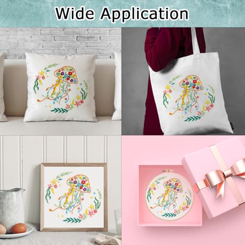 Image of Louise Maelys Jellyfish Embroidery Kit for Beginners Adults | Animal Embroidery Starter Kit With Stamped Fabric, Hoop, Threads, Needles And Instructions DIY Craft,Cross Stitch Kit