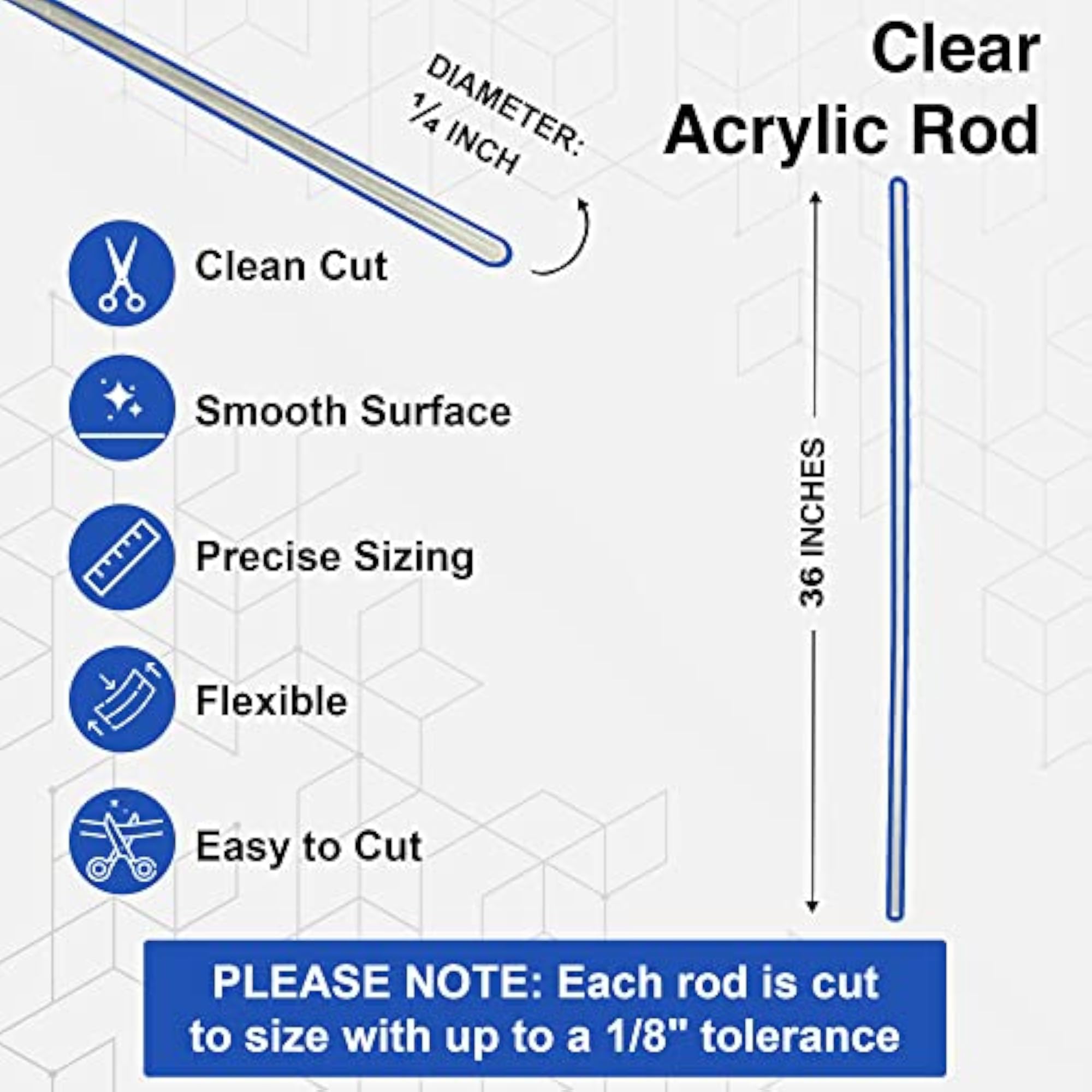 36 Inch Clear Plastic Acrylic Rods, 1/4 Inch Thick
