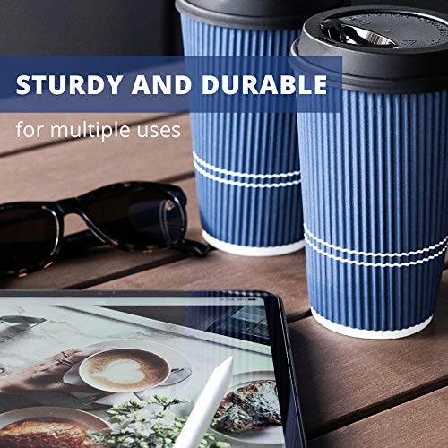Glowcoast Disposable Coffee Cups With Lids - 16 oz To Go Coffee Cup (80 Set). Large Travel Cups Hold Shape With Hot and Cold Drinks, No Leaks! Insulated Ripple Cups Protect Hands, No Sleeves needed!