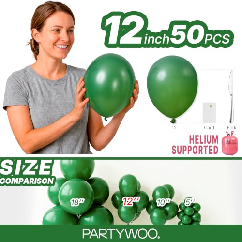 Image of PartyWoo Dark Green Balloons 50pcs Emerald Hunter Forest Green Color